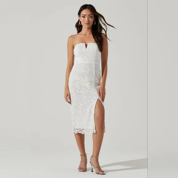 Kalena Strapless Sweetheart Lace Midi Dress White / L
